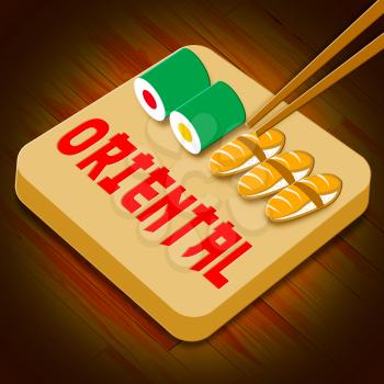Oriental Sushi Assortment Showing Japan Cuisine 3d Illustration