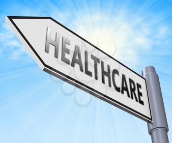 Healthcare Road Sign Representing Medical Wellbeing 3d Illustration