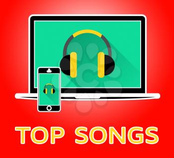 Top Songs Laptop Indicates Music Charts 3d Illustration
