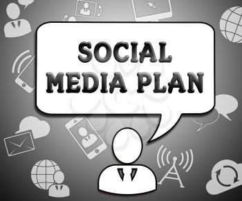 Social Media Plan Icons Means Networking Aims 3d Illustration