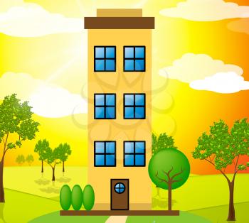 Countryside Apartment Building Means Condo Property 3d Illustration