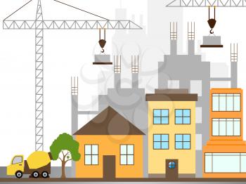 Apartment Construction Crane Describing Building Condos 3d Illustration