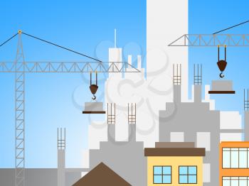 Apartment Construction Crane Representing Building Condos 3d Illustration