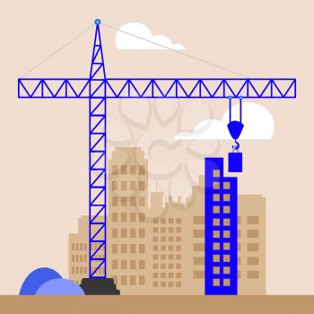 Apartment Construction Crane Showing Building Condos 3d Illustration