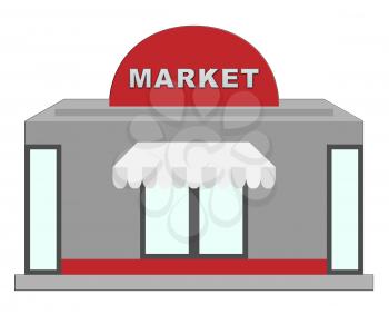 Market Sign Shops Shows Grocery Shopping 3d Illustration