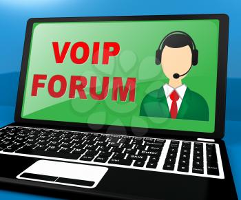 Voip Forum Laptop Showing Internet Voice 3d Illustration