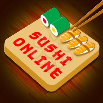 Sushi Online Assortment Means Japan Cuisine 3d Illustration
