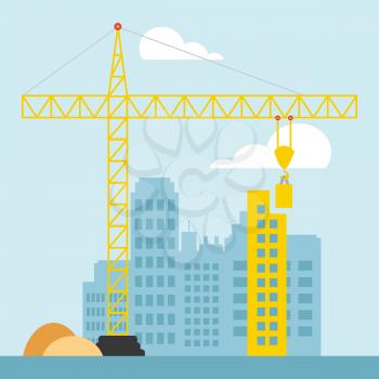 Apartment Construction Crane Shows Building Condos 3d Illustration