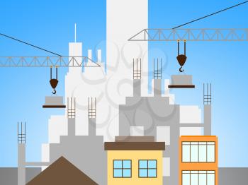 Apartment Construction Crane Shows Building Condominiums 3d Illustration
