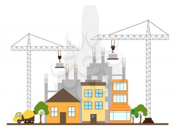 Apartment Construction Crane Displaying Building Condos 3d Illustration