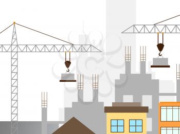 Apartment Construction Crane Represents Building Condos 3d Illustration