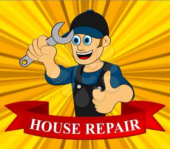 House Repair Man Displaying Fixing House 3d Illustration