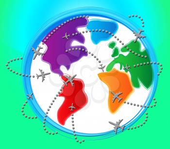 Planes Flights Globe For Overseas Vacation 3d Illustration
