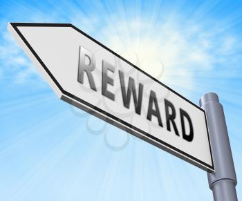 Reward Road Sign Representing Rewards Perk 3d Illustration