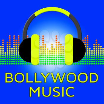 Bollywood Music Earphones Represents Indian Movie Industry Songs 3d Illustration