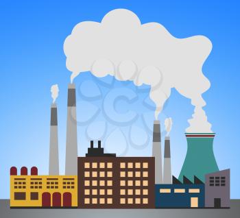 Polluted Factory Environment Showing Refinery Smoke 3d Illustration