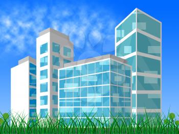 Office Block Displays Corporate Cityscape 3d Illustration
