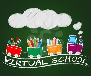 Virtual School Train Means Learning And Education 3d Illustration