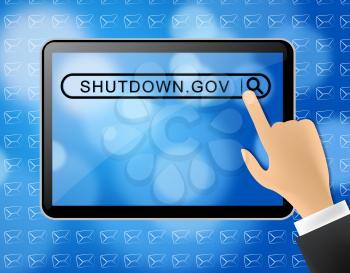 Government Shut Down Tablet Means United States Political Closure. President And Senators Cause Shutdown Across The Nation