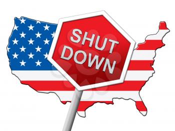Usa Shutdown Map Political Government Shut Down Means National Furlough. Senate And President In Washington DC Create Closure