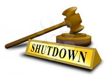 Government Shut Down Gavel Means United States Political Closure. President And Senators Cause Shutdown Across The Nation