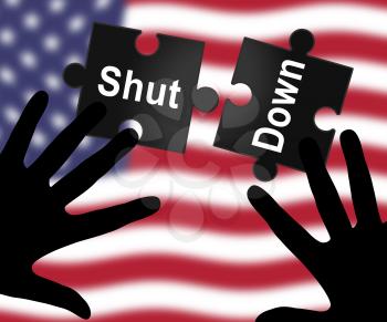 Usa Shutdown Political Jigsaw Government Shut Down Means National Furlough. Senate And President In Washington DC Create Closure