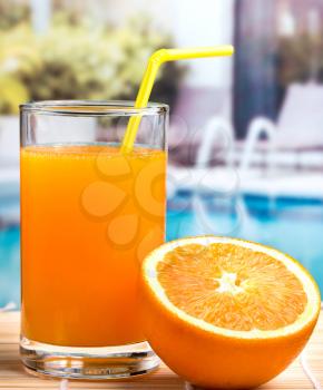 Healthy Orange Drink Representing Swimming Pool Beverage And Swimming Pool Beverage