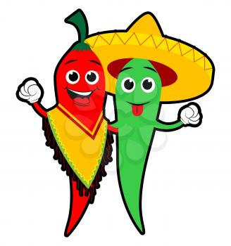 Mexican Chillis In Sombrero Showing Mexico 3d Illustration