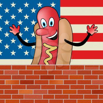America Hot Dog With Flag Wall Border 3d Illustration