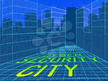 Cyber Security City Neighborhood Protection 3d Illustration Shows Urban Smartcity Virtual Safeguard And Cybersecurity