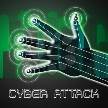 Cyberattack Malicious Cyber Hack Attack 2d Illustration Shows Internet Spyware Hacker Warning Against Virtual Virus