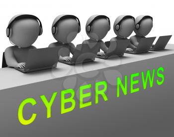Cyber News Breaking Digital Headlines 3d Rendering Shows Internet Media Report Publishing And Newscasts