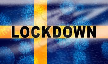 Sweden lockdown preventing coronavirus spread or outbreak. Covid 19 Swedish precaution to lock down virus infection - 3d Illustration
