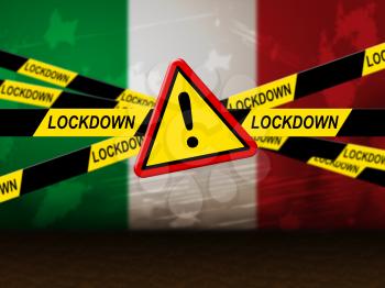 Italy lockdown stopping ncov epidemic or outbreak. Covid 19 Italian ban to isolate disease infection - 3d Illustration