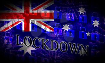Australia lockdown to prevent coronavirus epidemic and outbreak. Covid 19 Australian precautions to lock down disease infection - 3d Illustration