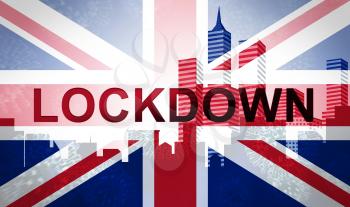 United Kingdom lockdown emergency preventing coronavirus spread or outbreak. Covid 19 UK precaution to lock down virus infection - 3d Illustration