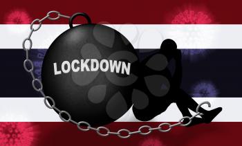 Thailand lockdown or shutdown for ncov epidemic. Covid 19 Thai precaution to isolate disease infection - 3d Illustration