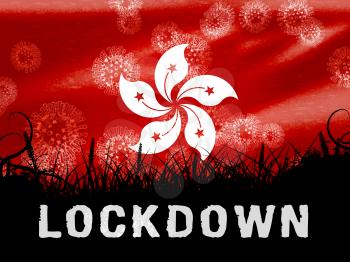Hong Kong lockdown preventing covid19 spread and outbreak. Covid 19 HK precaution to lock down virus infection - 3d Illustration