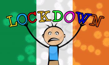 Ireland kids lockdown or curfew to stop covid19 epidemic. Covid 19 Irish precaution to isolate virus infection - 3d Illustration