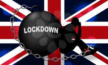 United Kingdom lockdown emergency preventing coronavirus spread or outbreak. Covid 19 UK precaution to lock down virus infection - 3d Illustration
