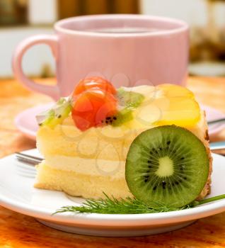Strawberry Cake Coffee Meaning Refreshment Tasty And Delicious