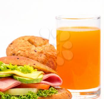 Sandwich And Juice Showing Orange Drink And Food