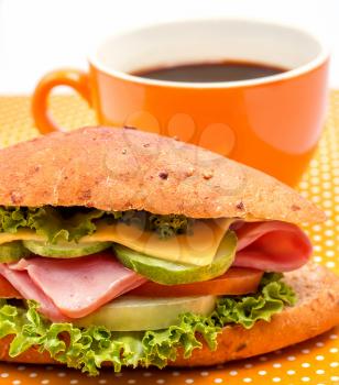 Roll Coffee Breakfast Showing Ham Cheese Sandwich And Delicatessen Delicious