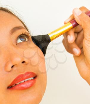 Blusher Cosmetic Showing Applying Beauty Powder