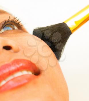 Blusher Cosmetic Shows Applying Powder To Cheeks