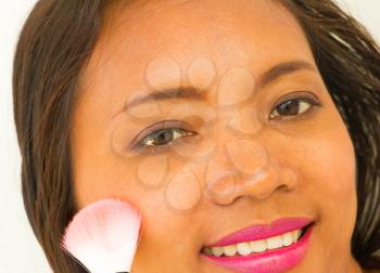 Blusher Makeup Shows Applying Powder To Cheeks
