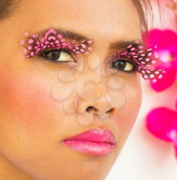 Artificial Eyelash Beauty Showing Fashion Closeup Girl