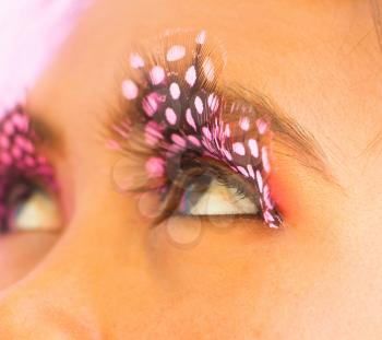 Pink Eyelashes Girl Showing Fashion Eyelash Closeup
