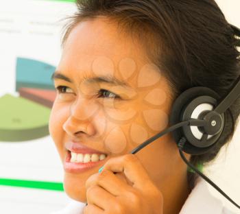 Helpdesk Support Girl Showing Call Center Assistance