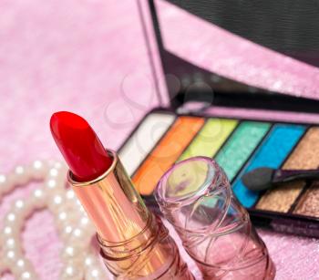Lipstick And Makeup Indicating Beauty Product And Glamour